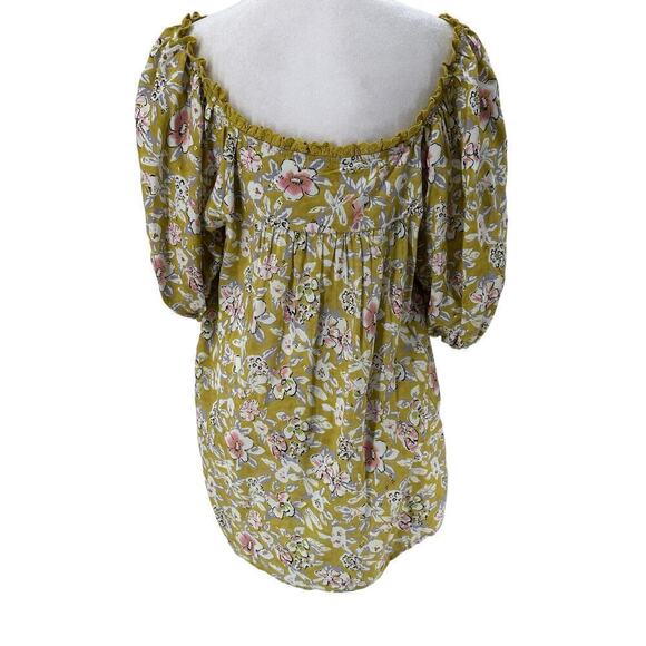 Solitaire Blouse Green Floral Scoop Neck Short Sleeve Rayon Cotton Womens Small - Picture 5 of 9